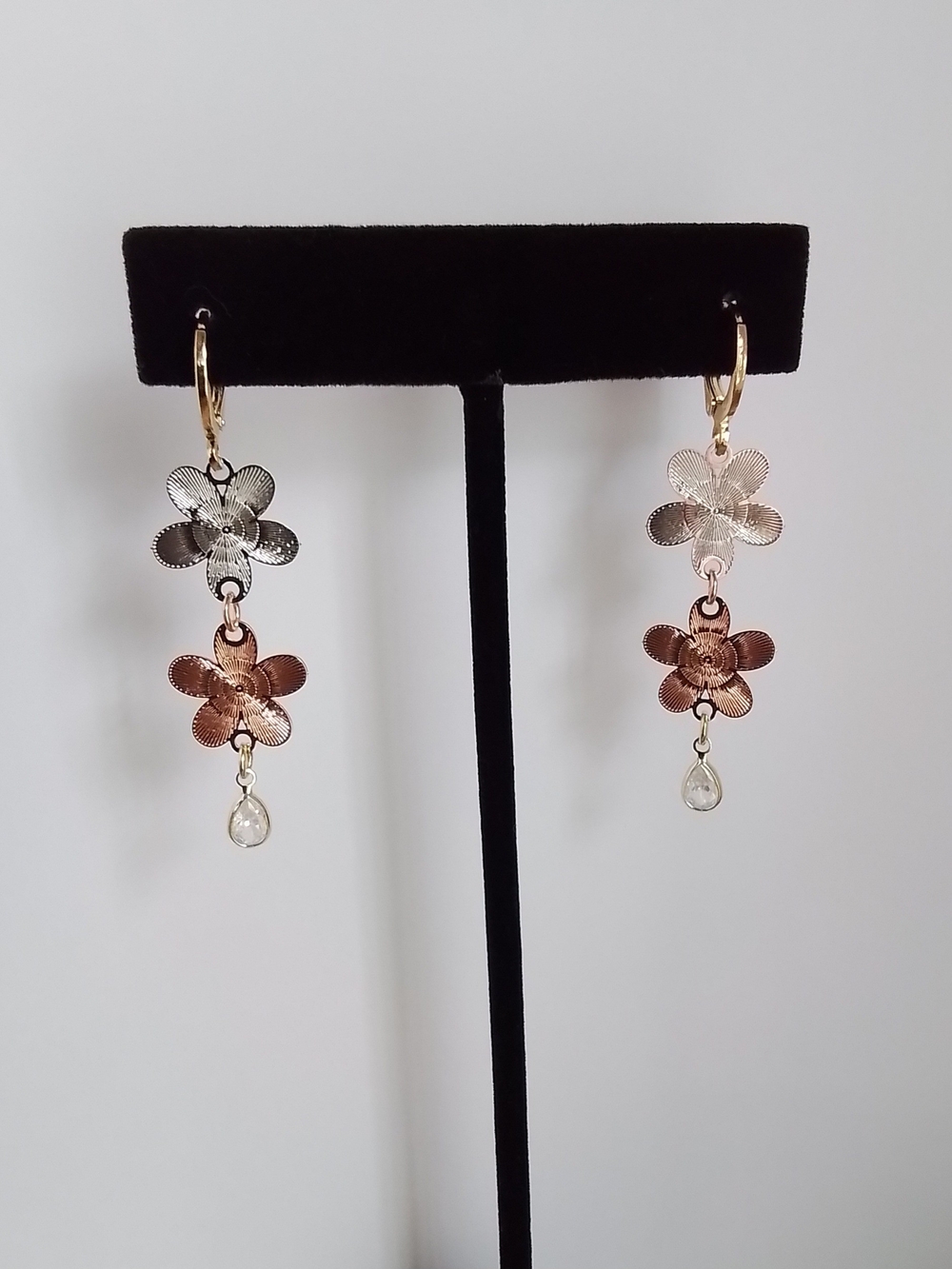 Delicate Tricolor Floral Drop Huggie Earrings